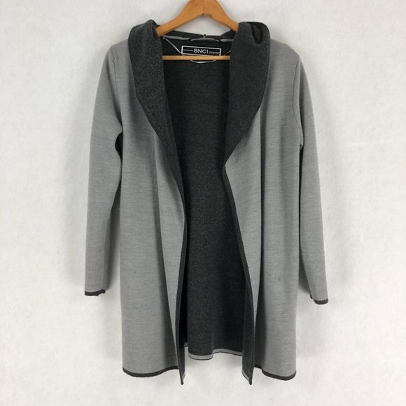 blanc noir Sweaters - BNCI Blanc Noir Women's Size Large Two-Tone Grey Wool Blend Cardigan Sweater